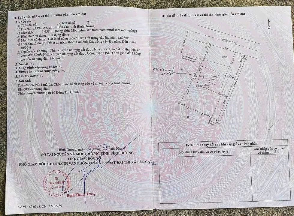 Đất mặt tiền đường DH609 Phú An Bến Cát 300m² giá 10 tỷ - Đầu tư sinh lời ngay!