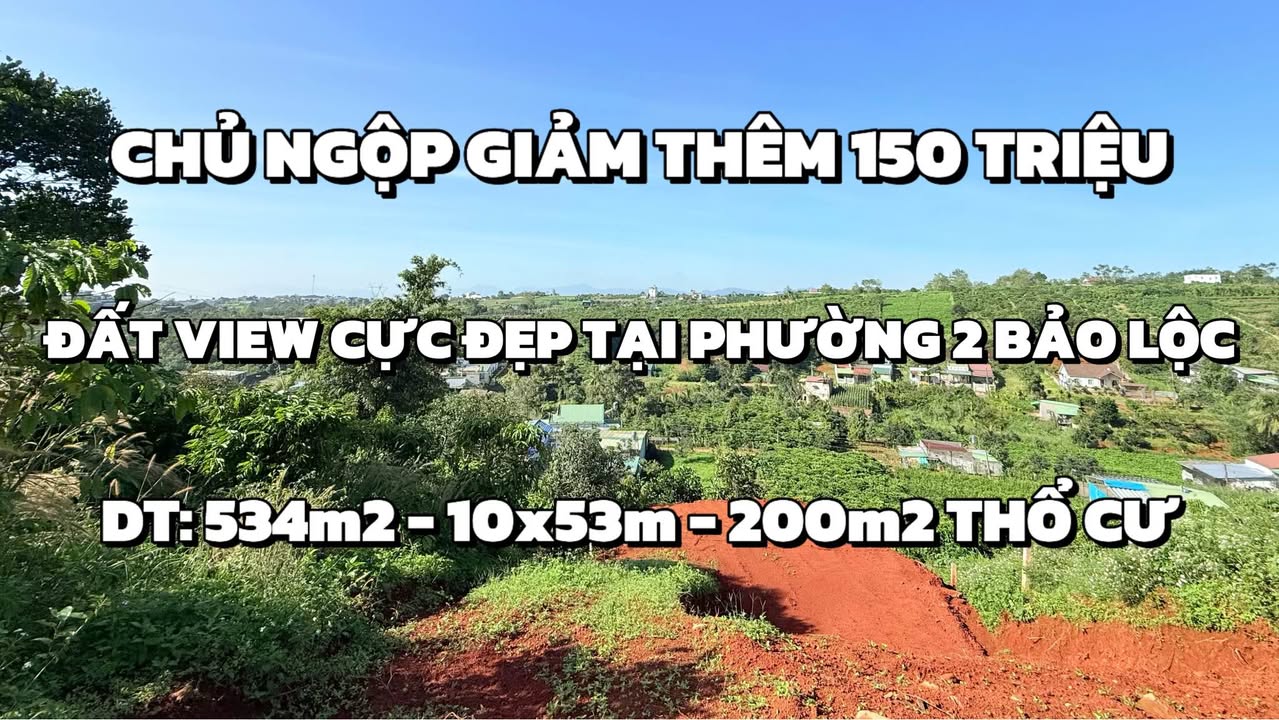 Đất nền hẻm 285 Lý Thái Tổ Bảo Lộc 534m² giá 1.95 tỷ - Cơ hội đầu tư tuyệt vời!