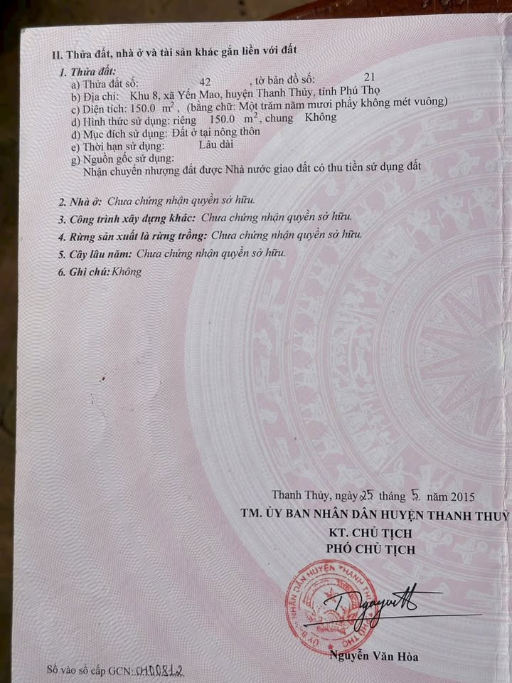 Đất nền Yến Mao Thanh Thủy 150m² giá chỉ 1 tỷ - Mặt đường 317 thuận tiện!