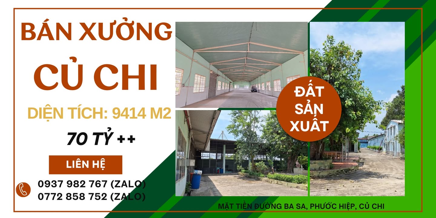 Bán Nhà Xưởng 9414m² Mặt Tiền Đường Ba Sa, Củ Chi - Cơ Hội Đầu Tư Hiếm Có!