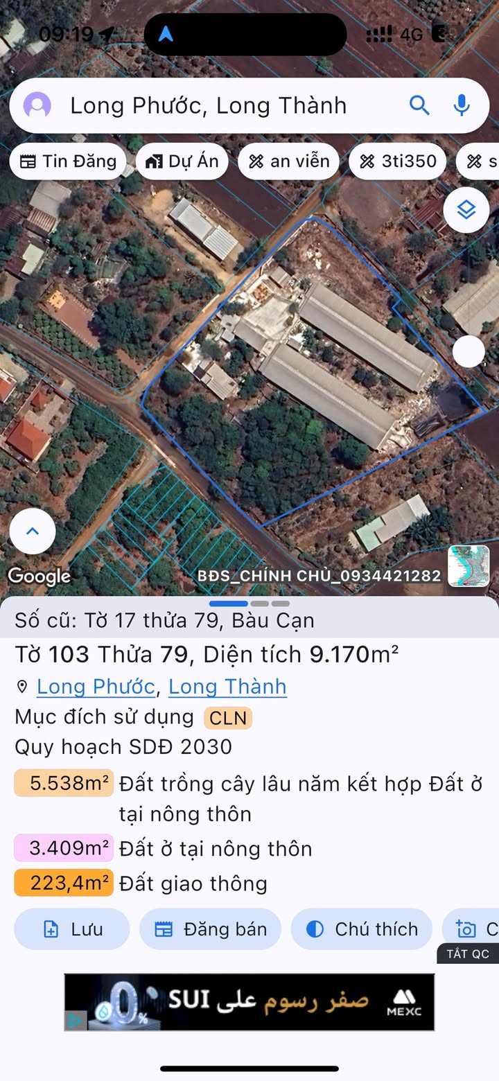Farm Bàu Cạn Long Thành 9170m² giá 23 tỷ - Phù hợp làm kho xưởng!