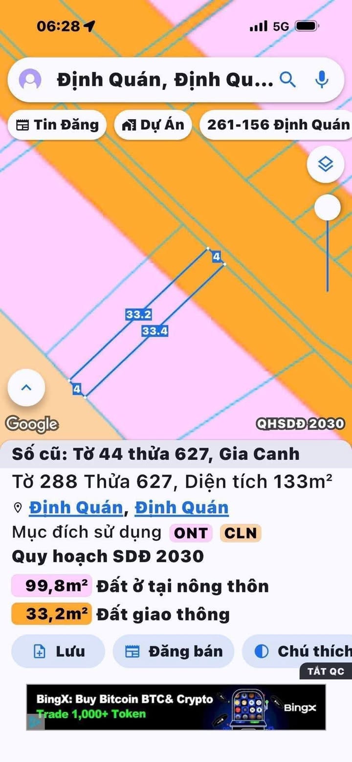 Đất Trụ Chính Định Quán 132m² giá 599 triệu - Cơ hội đầu tư tốt!