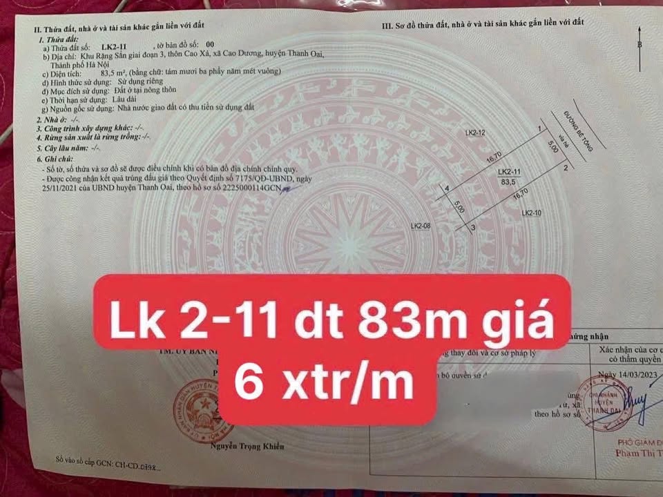 Đất nền Cao Dương, Thanh Oai 83m² giá 6 triệu/m² - Cơ hội không thể bỏ lỡ!