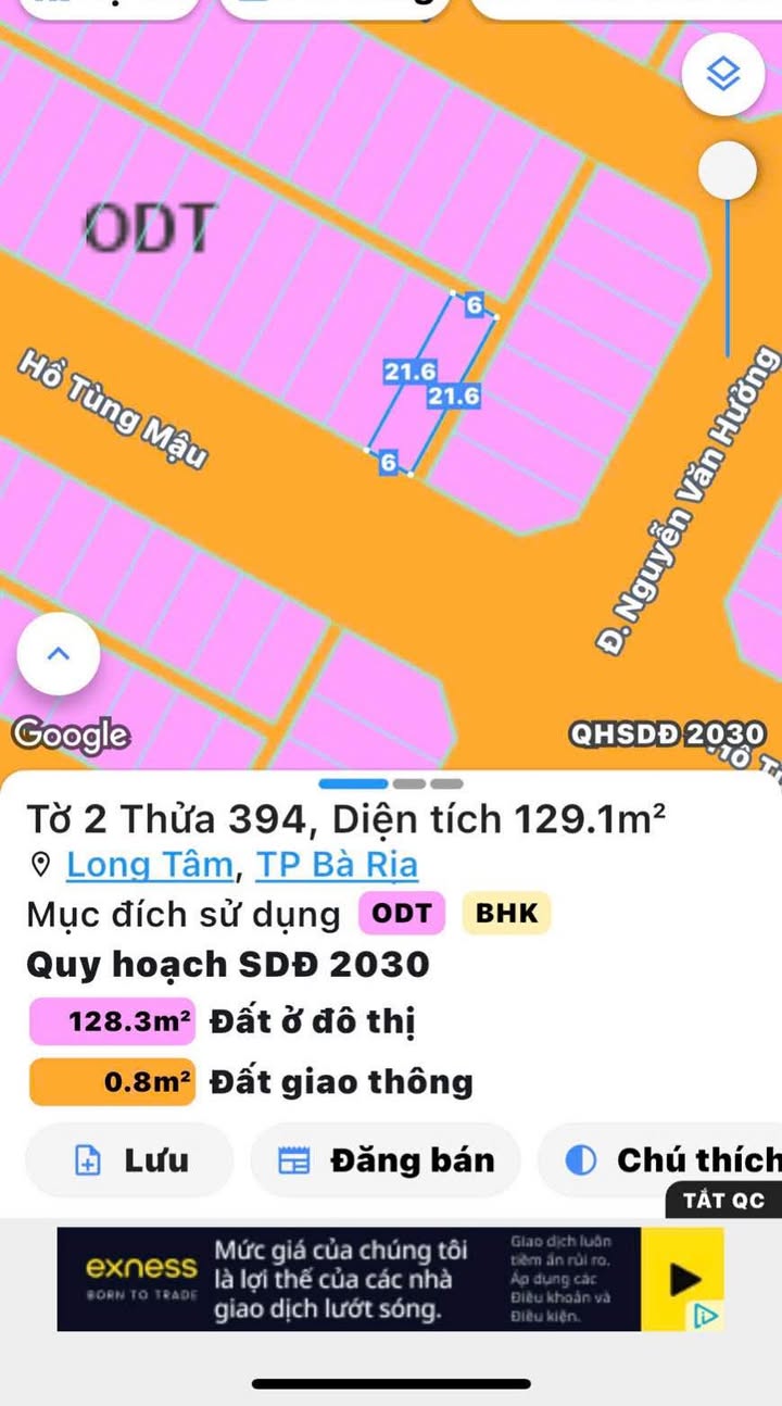 Đất Bà Rịa - Đường Hồ Tùng Mậu 129m² giá 3.85 tỷ - Lô góc đẹp nhất khu Hưng Việt!