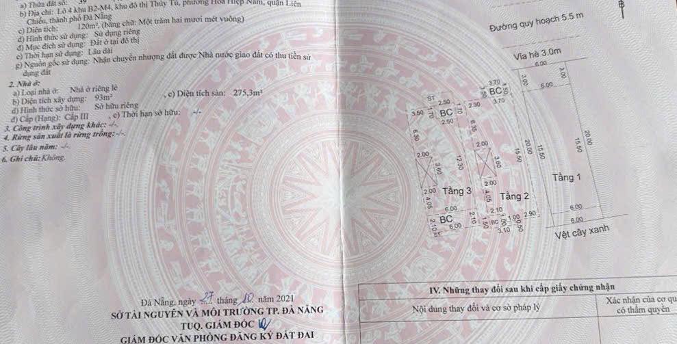 Bán nhà thô 3 tầng KĐT Ecocharm Đà Nẵng 120m² giá 5.2 tỷ - Đầu tư sinh lời ngay!