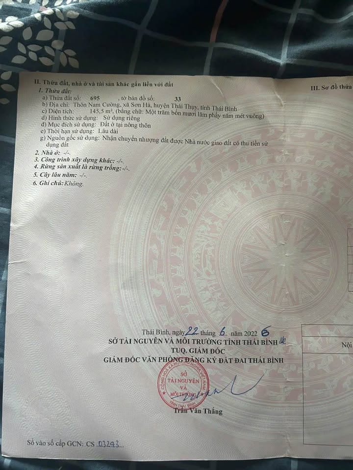 Đất thổ cư thôn Nam Cường, xã Sơn Hà, Thái Thụy 145m² giá 1.1 tỷ - Đầu tư sinh lời ngay!