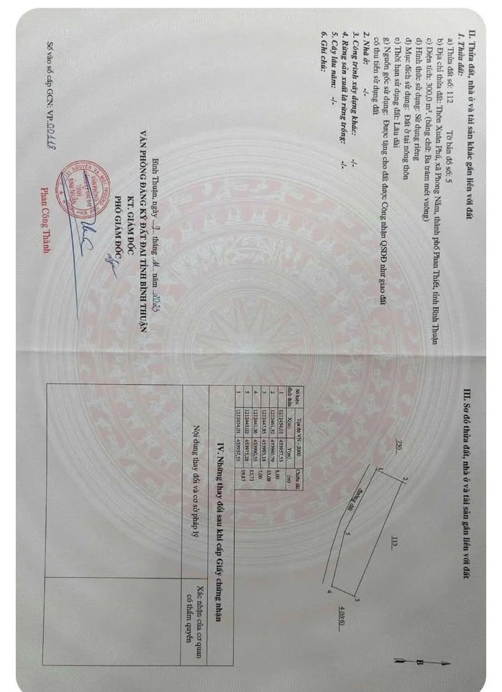 Đất thổ cư 300m² Phong Nẫm, Phan Thiết giá 1.3 tỷ - Cơ hội đầu tư hấp dẫn!