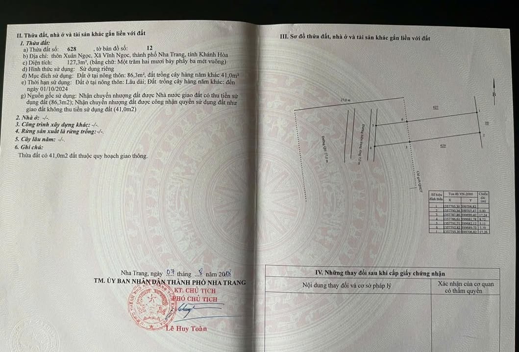 Đất thổ cư 127,3m² tại Vĩnh Ngọc, Nha Trang - Giá chỉ 3,75 tỷ!