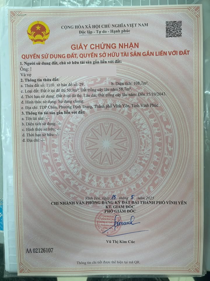 Đất nền Định Trung, Vĩnh Yên 108m² giá chỉ 2.5 tỷ - Sổ đỏ chính chủ!