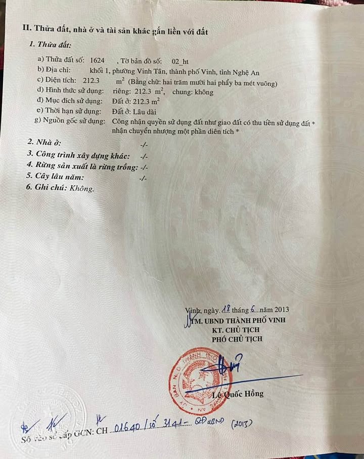 Đất nền khối 1, phường Vinh Tân, 212m² - Cần bán gấp chính chủ!