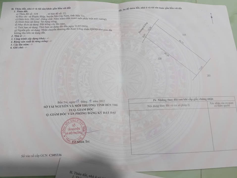 Đất nền 591m² Phước Hiệp, Mỏ Cày Nam - Giá chỉ 650 triệu, thương lượng được!