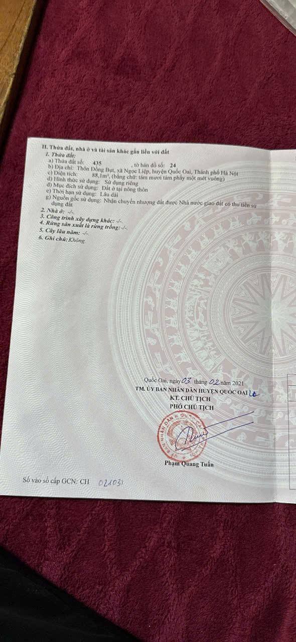 Đất nền Ngọc Liệp, Quốc Oai 88m² giá chỉ 7 triệu - Đầu tư sinh lời ngay!