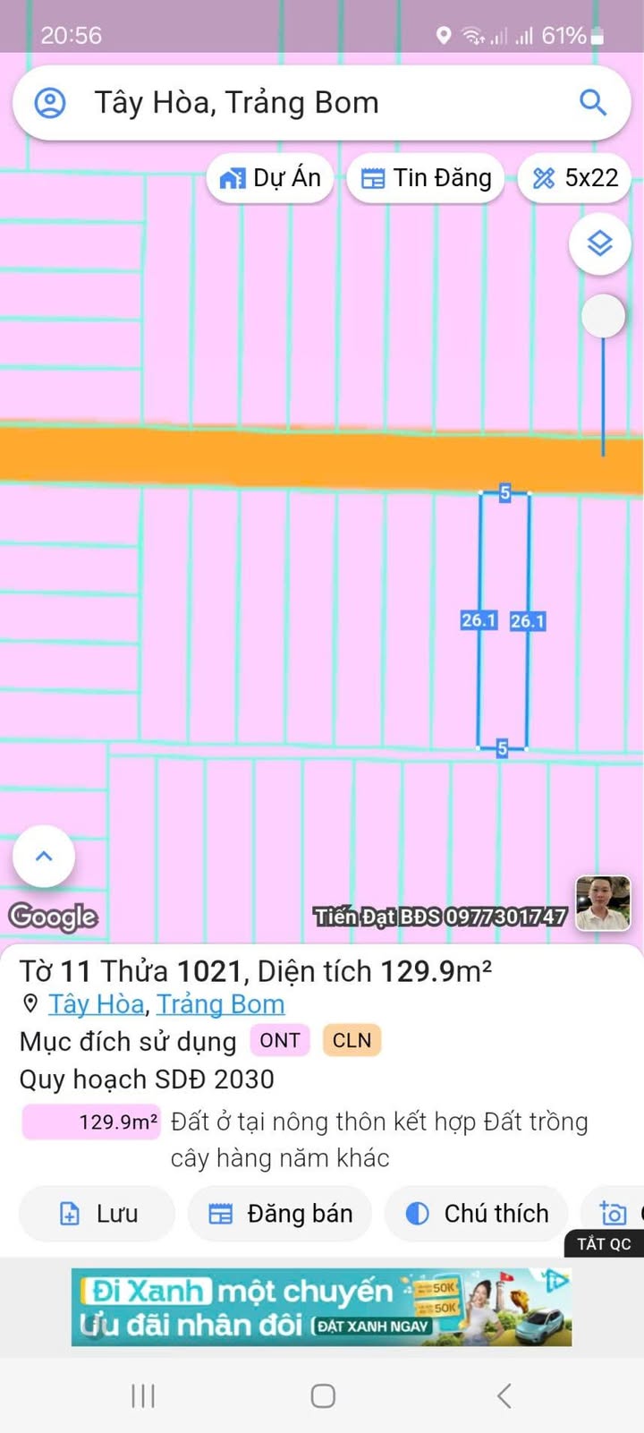 Đất nền Tây Hòa Trảng Bom 129m² giá 900 triệu - Cơ hội đầu tư hấp dẫn!