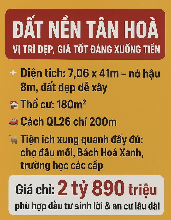 Đất nền Tân Hòa Buôn Ma Thuột 289m² giá 2.89 tỷ - Đầu tư sinh lời ngay!