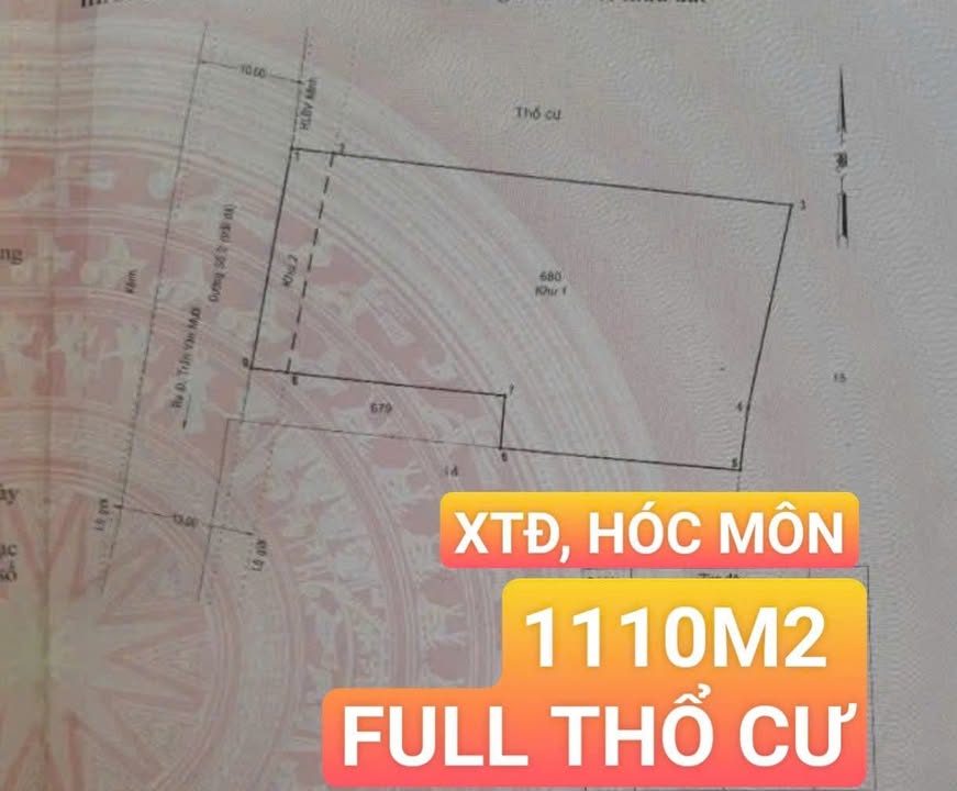 Đất thổ cư 1110m² mặt tiền đường Kênh, Hóc Môn, giá chỉ 29 tỷ