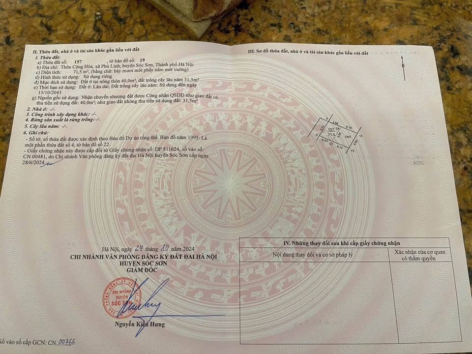 Đất nền Phù Linh Sóc Sơn 71.5m² giá 1.2 tỷ - Sổ hồng chính chủ!