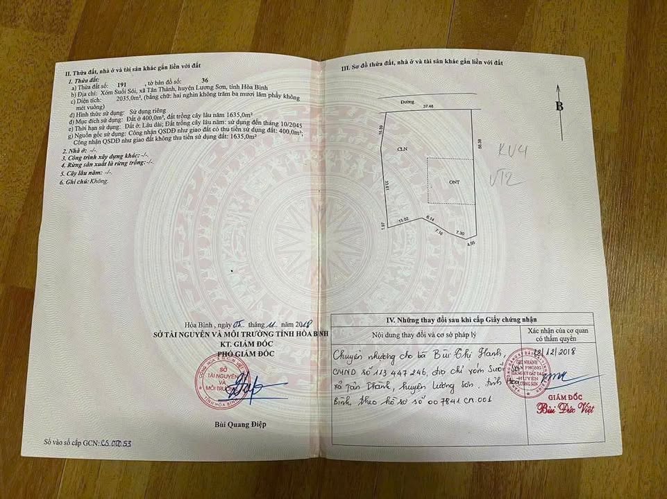 Đất thổ cư 400m² mặt tiền 37m tại Tân Thành, Lương Sơn - Giá chỉ 6.1 tỷ!