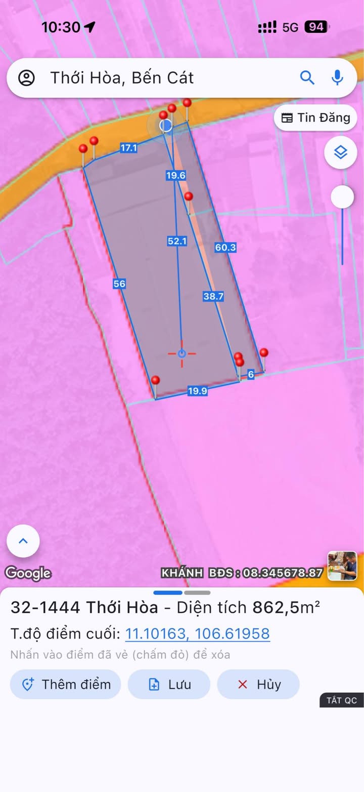 Đất nền Thới Hòa, Bến Cát 1380m² giá 11 tỷ - Đầu tư sinh lời cao!