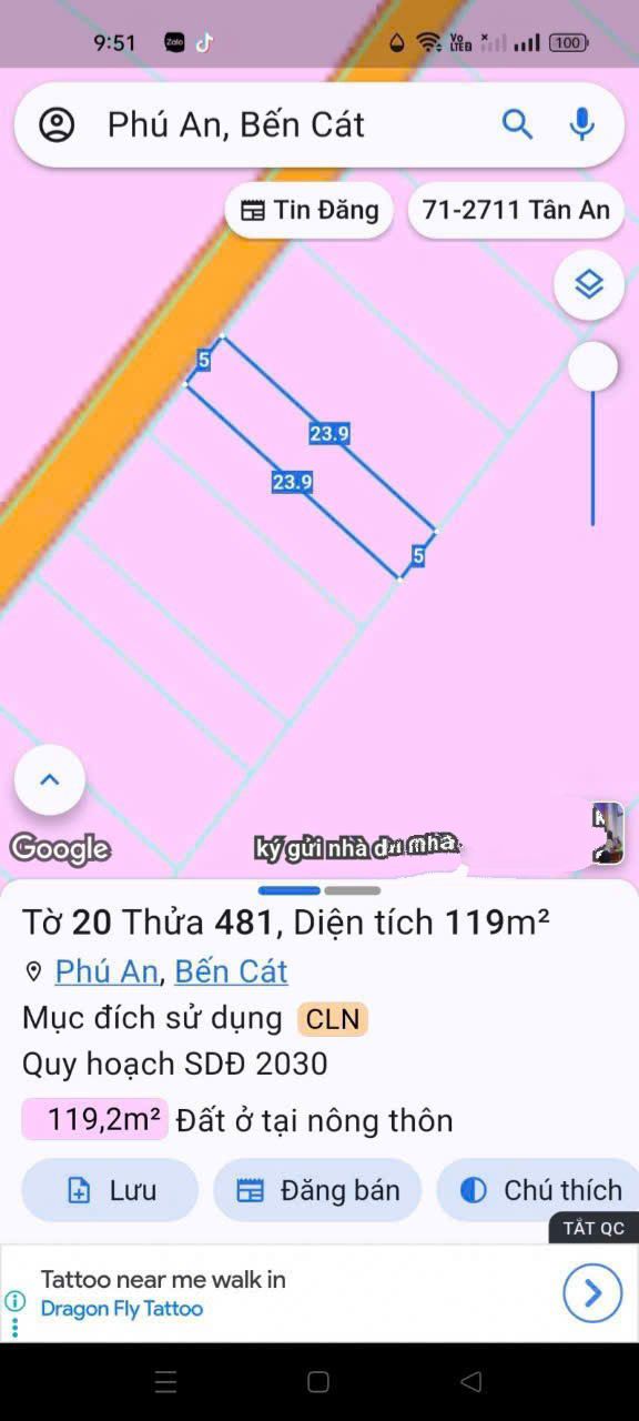 Đất nền Phú An Bến Cát 120m² giá 790 triệu - Sổ hồng chính chủ