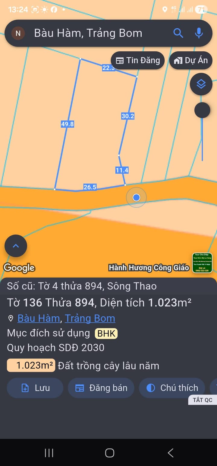 Đất nền 1 sào mặt tiền đường nhựa Bàu Hàm, Trảng Bom - Giá chỉ 1.1 tỷ!