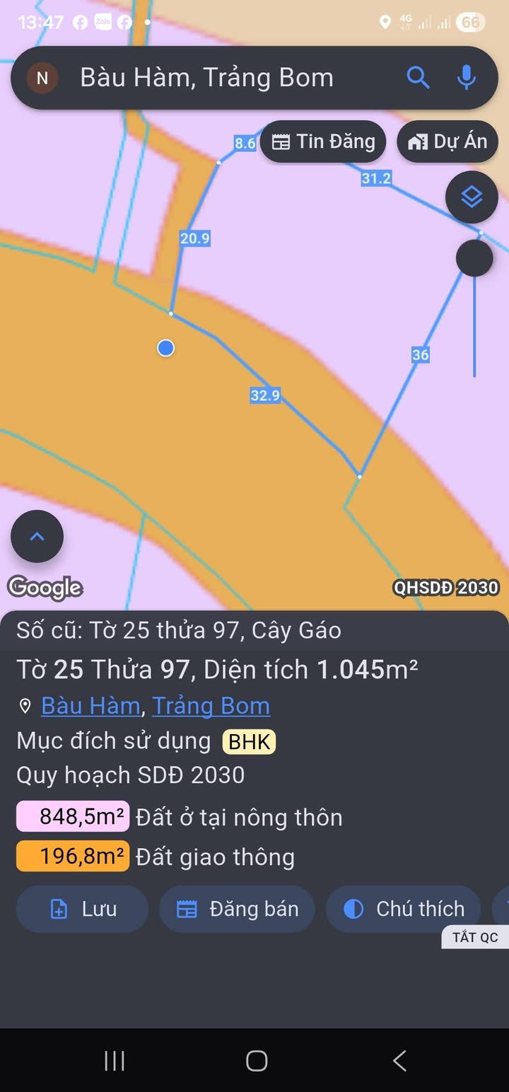 Đất nền 1 sào mặt tiền đường Vĩnh Tân, Bàu Hàm, Trảng Bom - Giá tốt thương lượng!