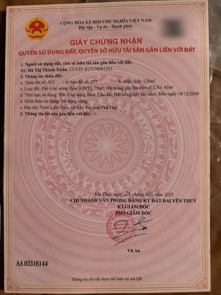 Đất nền Ngọc Lương Yên Thủy 120m² giá 200 triệu - Sổ hồng giao dịch ngay!