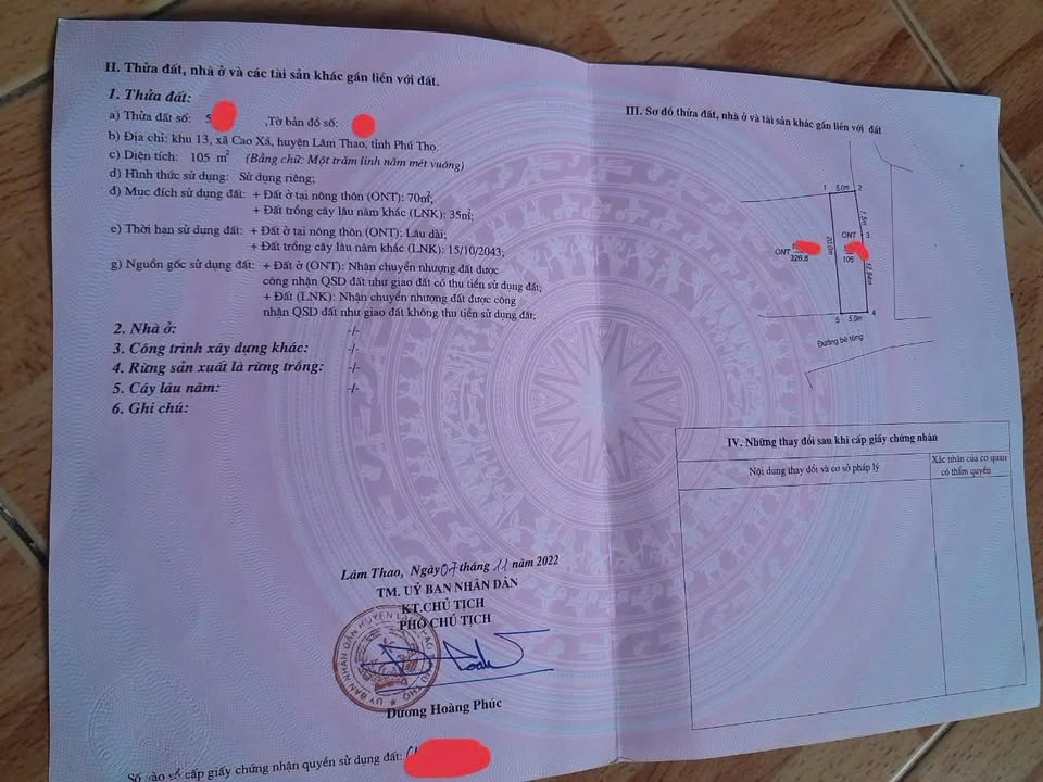 Lô đất Khu 13, Cao Xá, Lâm Thao 105m² giá 800 triệu - Vị trí đẹp, pháp lý rõ ràng!