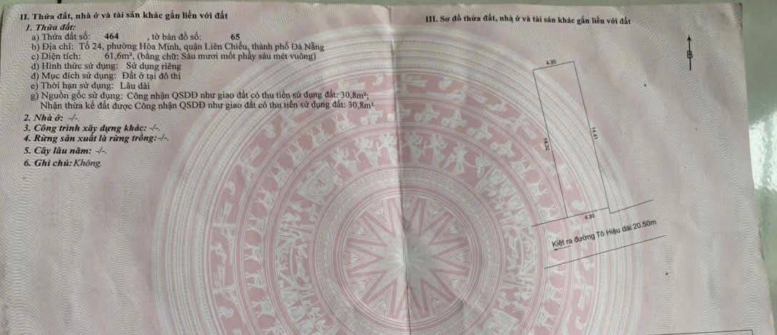 Đất Kiệt 242 Tô Hiệu 61m² giá 3.8 tỷ - Hướng Đông Nam, giá thương lượng