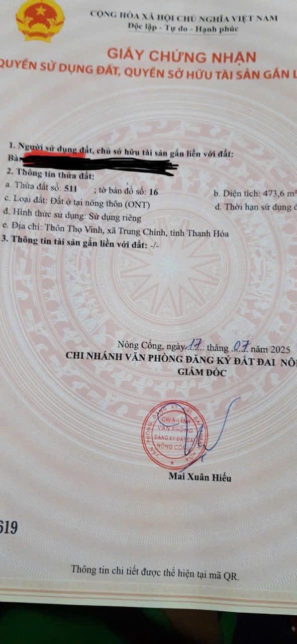 Đất thổ cư Thôn Thọ Vinh, Nông Cống 437m² giá 1.2 tỷ - Cơ hội đầu tư không thể bỏ qua!