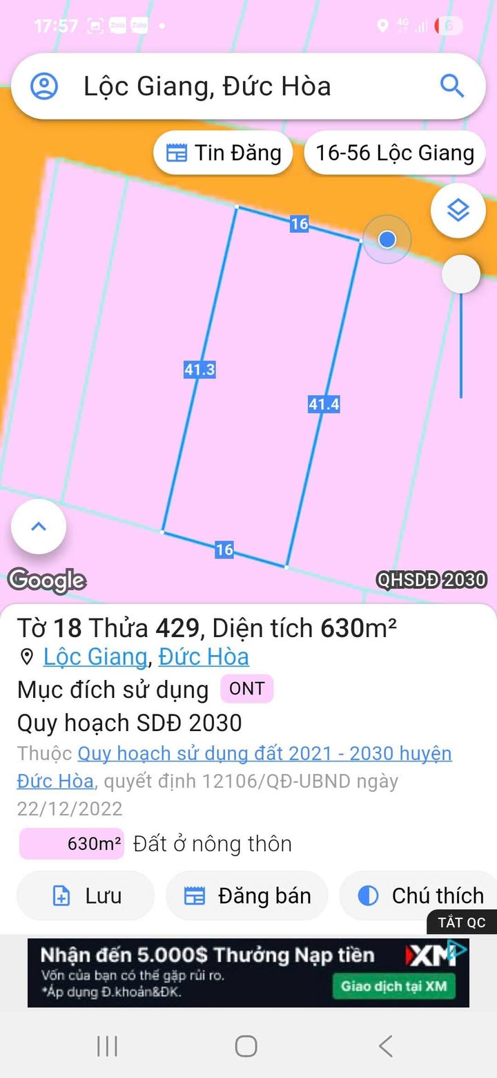 Đất thổ cư Đức Hòa 630m² giá 2.8 tỷ - Mặt tiền đường nhựa, sổ hồng riêng!