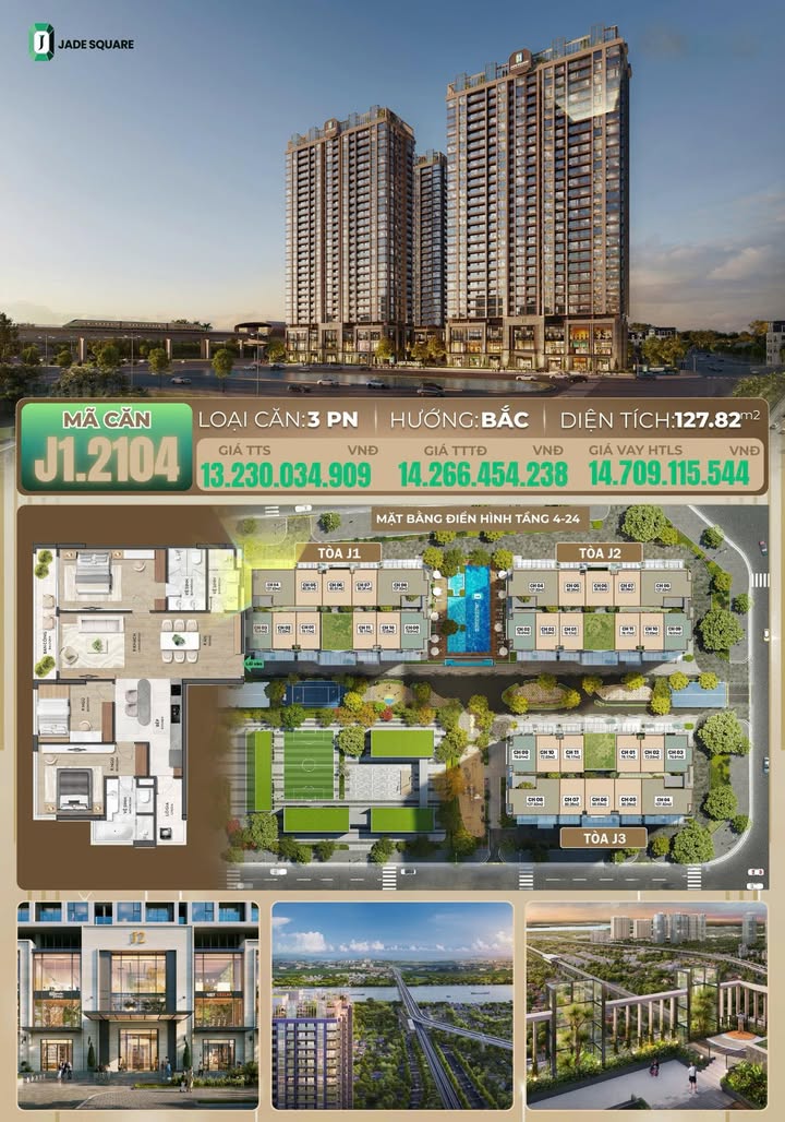Căn hộ 3 phòng ngủ Jade Square 127m² giá thỏa thuận - View sông Hồng tuyệt đẹp!