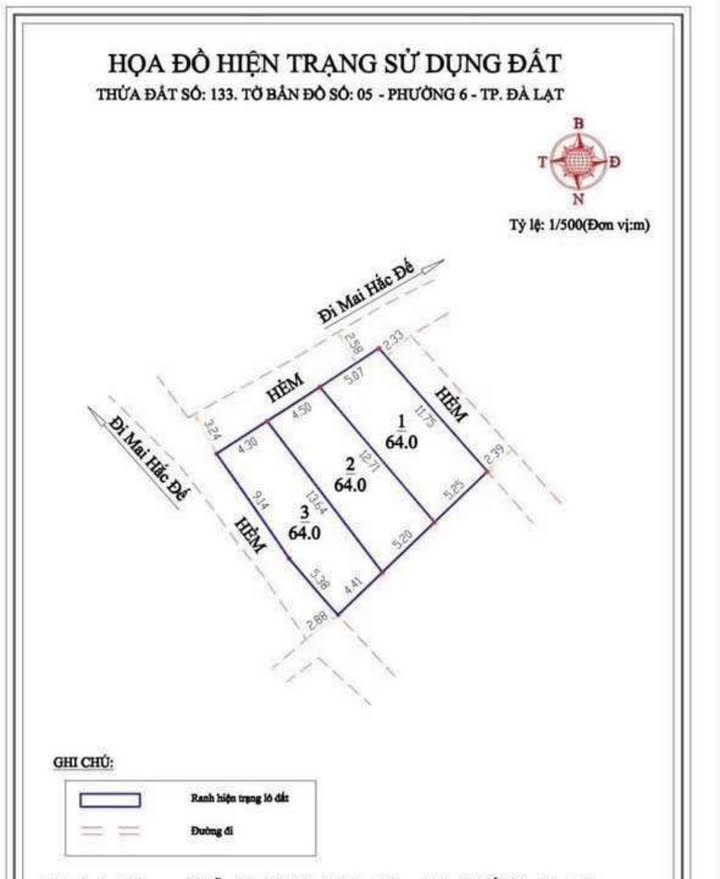 Đất xây dựng 64m² tại Mai Hắc Đế, Đà Lạt chỉ 3.7 tỷ - Đầu tư sinh lời!