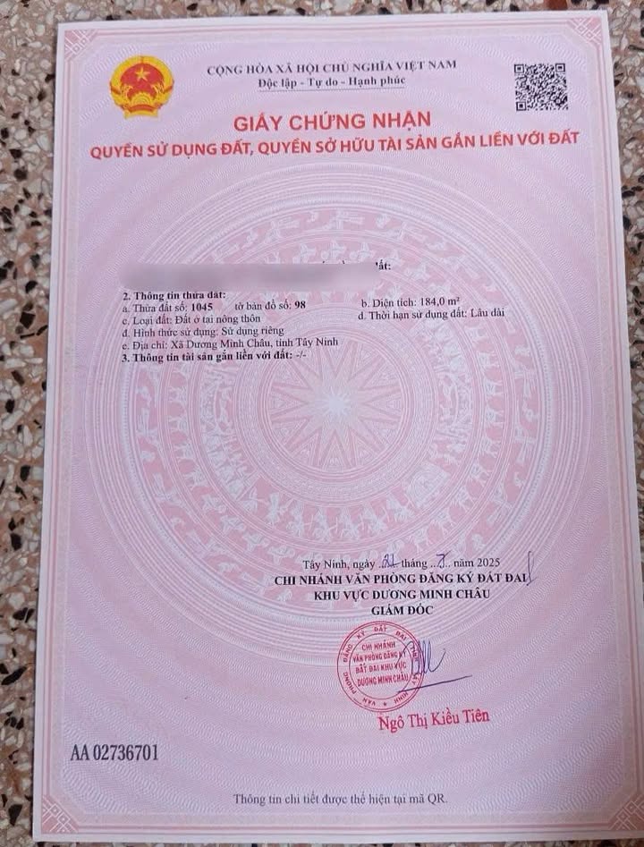 Đất nền Phan, Dương Minh Châu 185m² chỉ 250 triệu - Sổ đỏ chính chủ, đầu tư sinh lời!