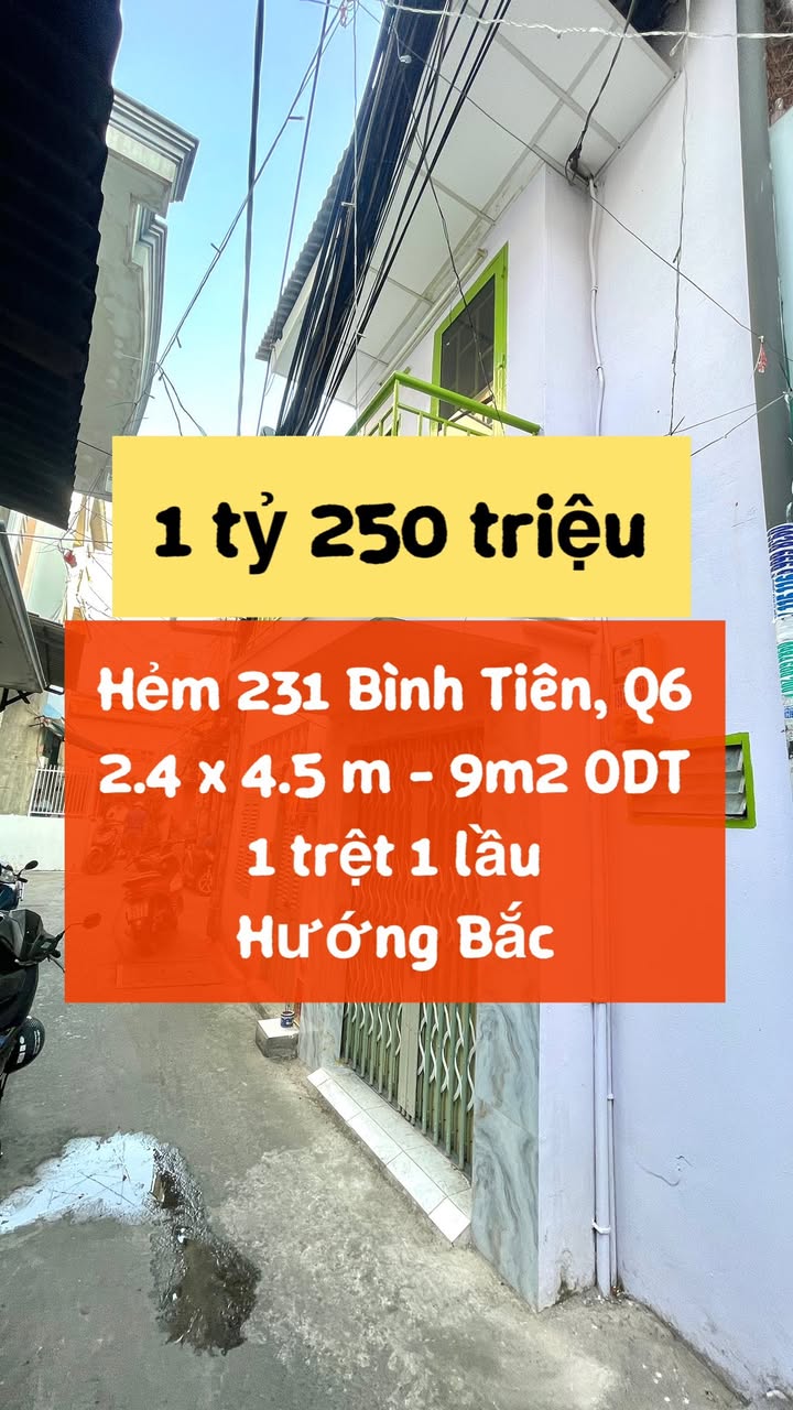 Nhà góc Hẻm Bình Tiên, Q6 - Giá chỉ 1.25 tỷ - Sổ hồng riêng