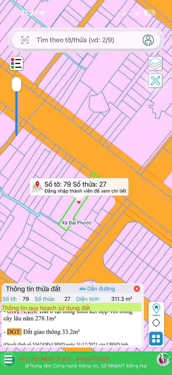 Bán lô đất CLN + DGT Xã Đại Phước, Nhơn Trạch 311m² - Đầu tư sinh lời tiềm năng!