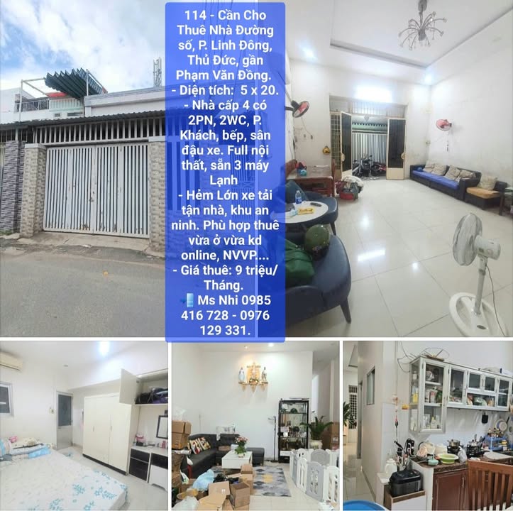 Nhà cho thuê tại Linh Đông, Thủ Đức 100m² - Full nội thất, giá chỉ 9 triệu/tháng!