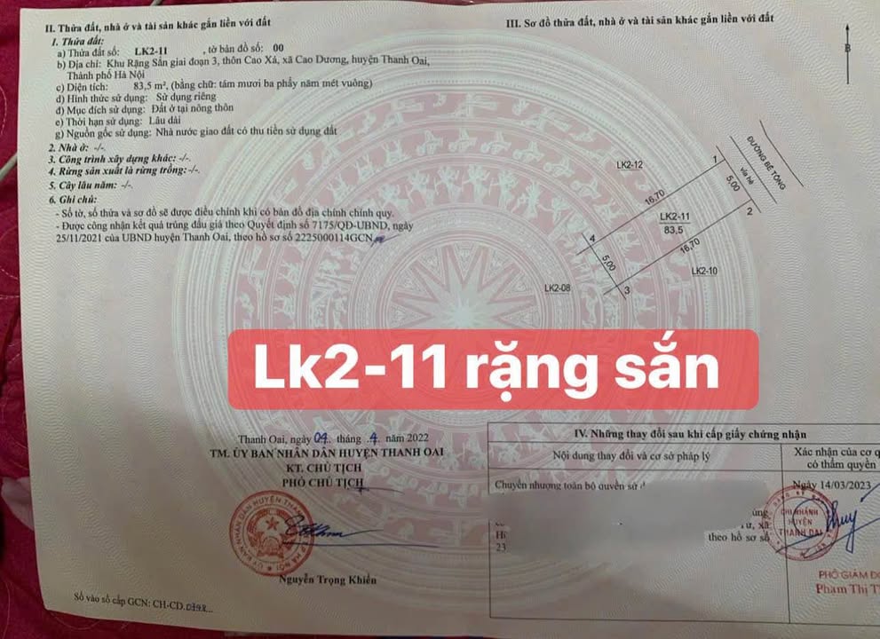 Đất nền xã Cao Dương, huyện Thanh Oai 83,5m² giá 5 tỷ - Đầu tư sinh lời ngay!