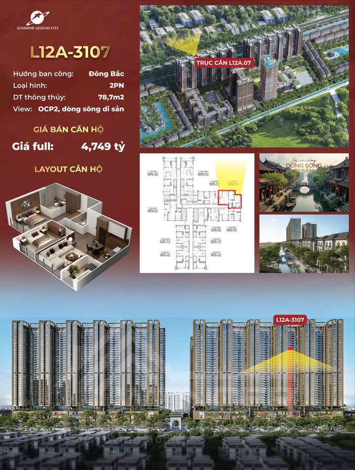 Căn hộ Sunshine Legend Hưng Yên 78m² giá 4.255 tỷ - View Sông Hồng thơ mộng!