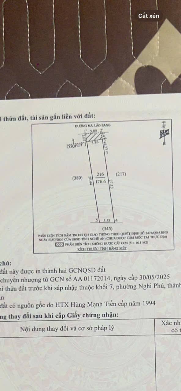Đất mặt đường kinh doanh Mai Lão Bạng Vinh 176m² giá 7.6 tỷ - Cơ hội đầu tư sinh lời cao!