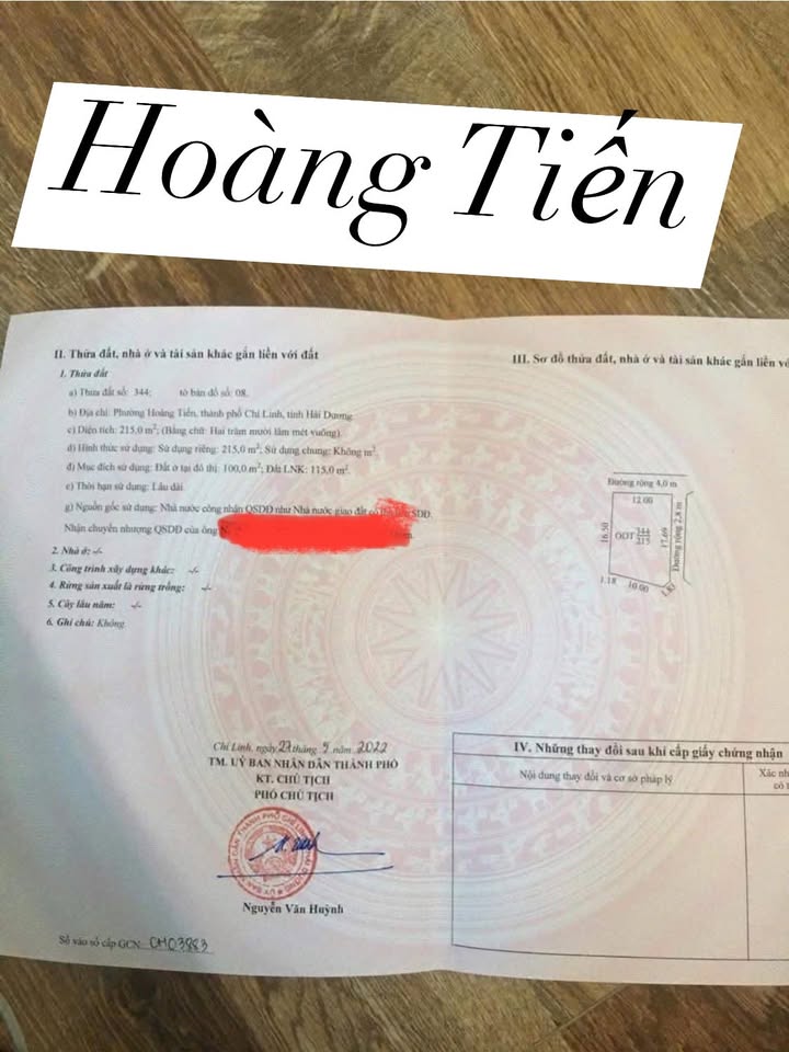 Đất chính chủ phường Hoàng Tiến 215m² giá 1.1 tỷ - Đầu tư sinh lời ngay!