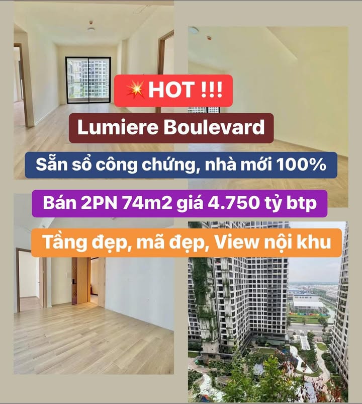 Căn hộ Masteri Lumiere 74m² quận 2 giá 4.75 tỷ - Nhà mới 100%, sổ hồng chính chủ!