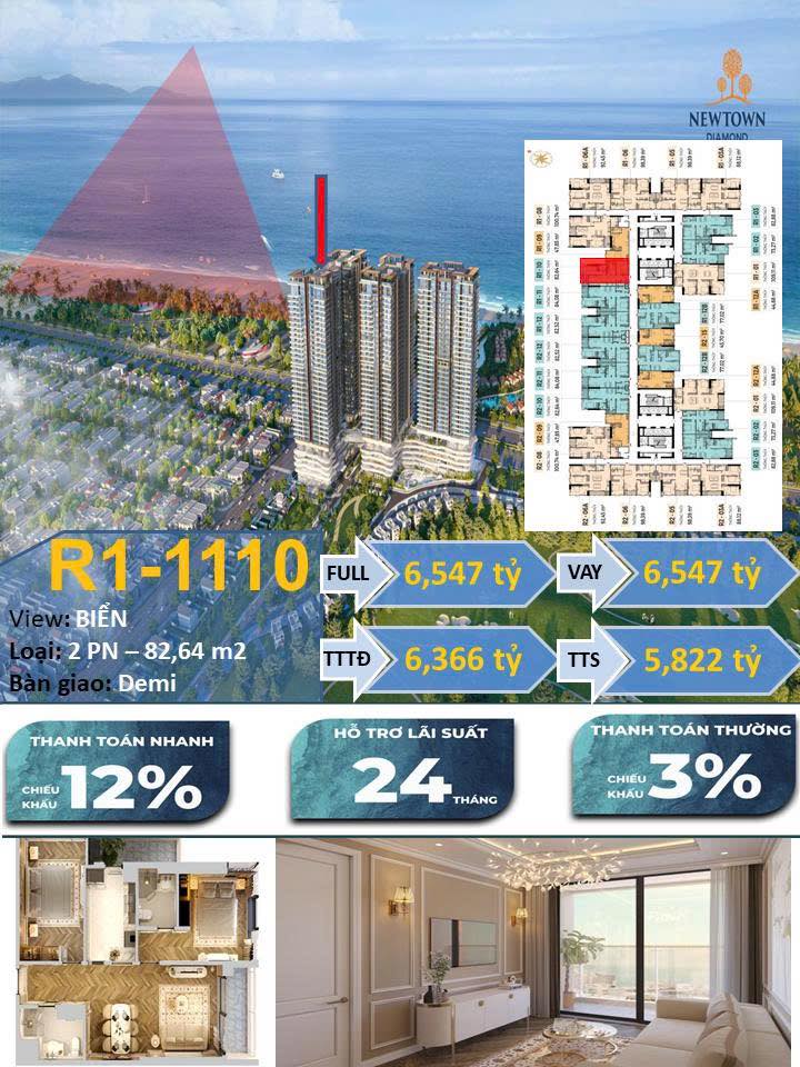 Căn hộ 2PN view biển Newtown Diamond Đà Nẵng 82m² giá 5.822 tỷ - Sở hữu lâu dài!