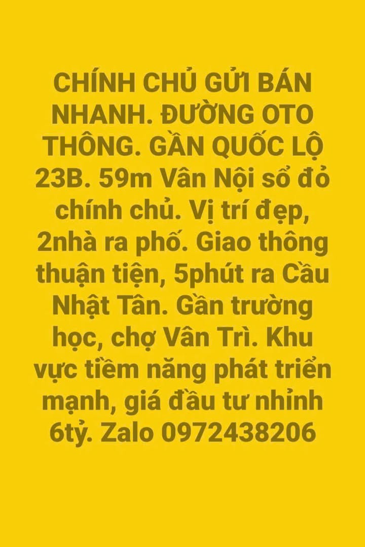 Đất Vân Nội Đông Anh 59m² giá 6 tỷ - Chính chủ bán gấp, vị trí đẹp!