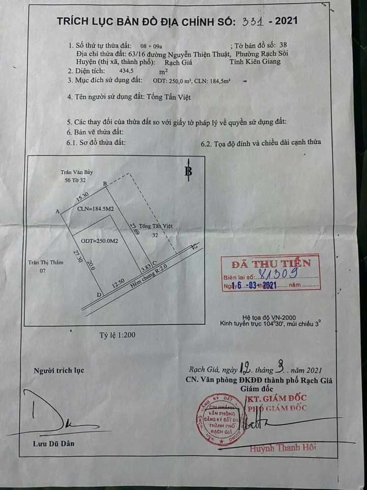 Đất thổ cư Rạch Sỏi, Kiên Giang 440m² giá 1.8 tỷ - Thích hợp xây nhà trọ!