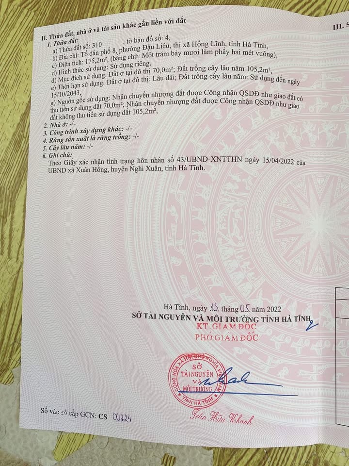 Bán gấp lô đất Đậu Liêu, Hồng Lĩnh 175m² - Giá chỉ 1.05 tỷ!