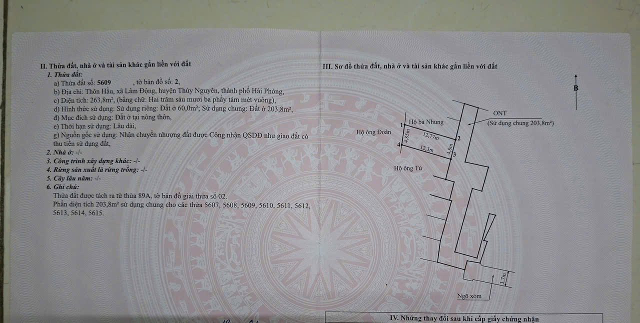 Đất thổ cư thôn Hầu, Thiên Hương, Thủy Nguyên 59m² giá 1.1 tỷ - Sổ đỏ chính chủ!