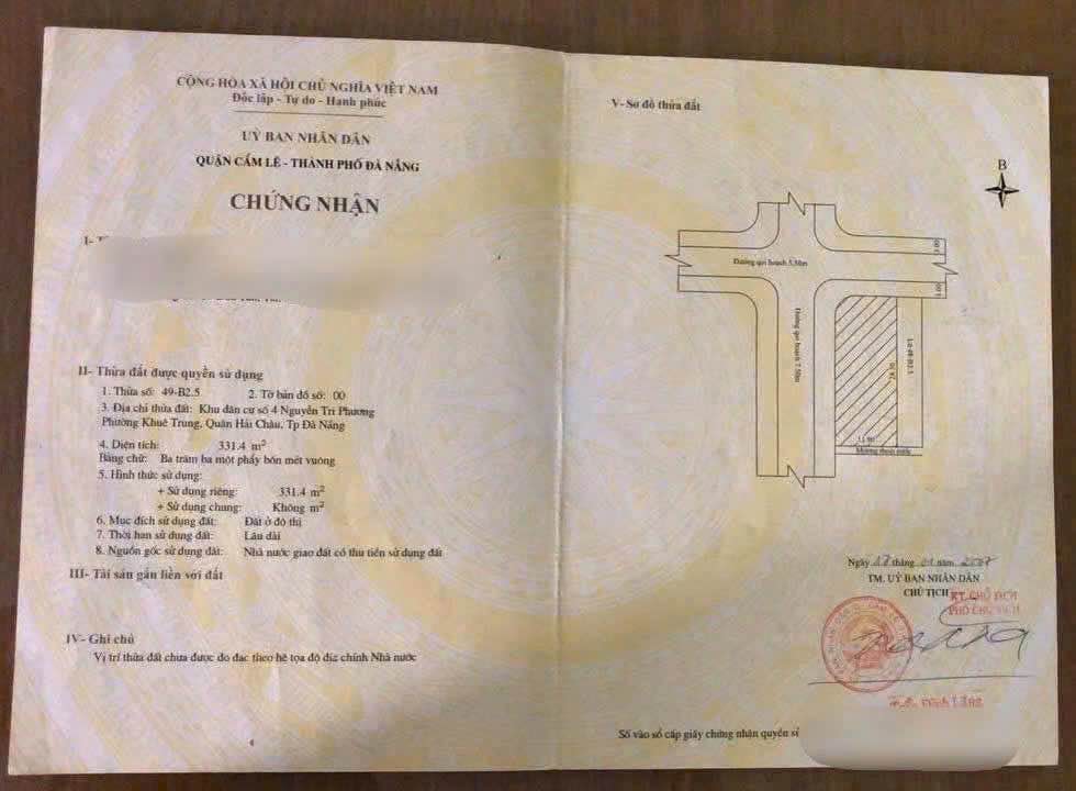 Đất nền góc 2 mặt tiền Lương Nhữ Hộc, Hải Châu 331.4m² - Pháp lý rõ ràng, giá tốt!