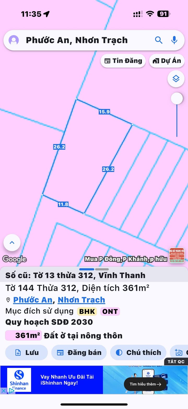 Đất nền Vĩnh Thanh Nhơn Trạch 361m² giá 4.332 tỷ - Đường xe hơi thuận tiện!