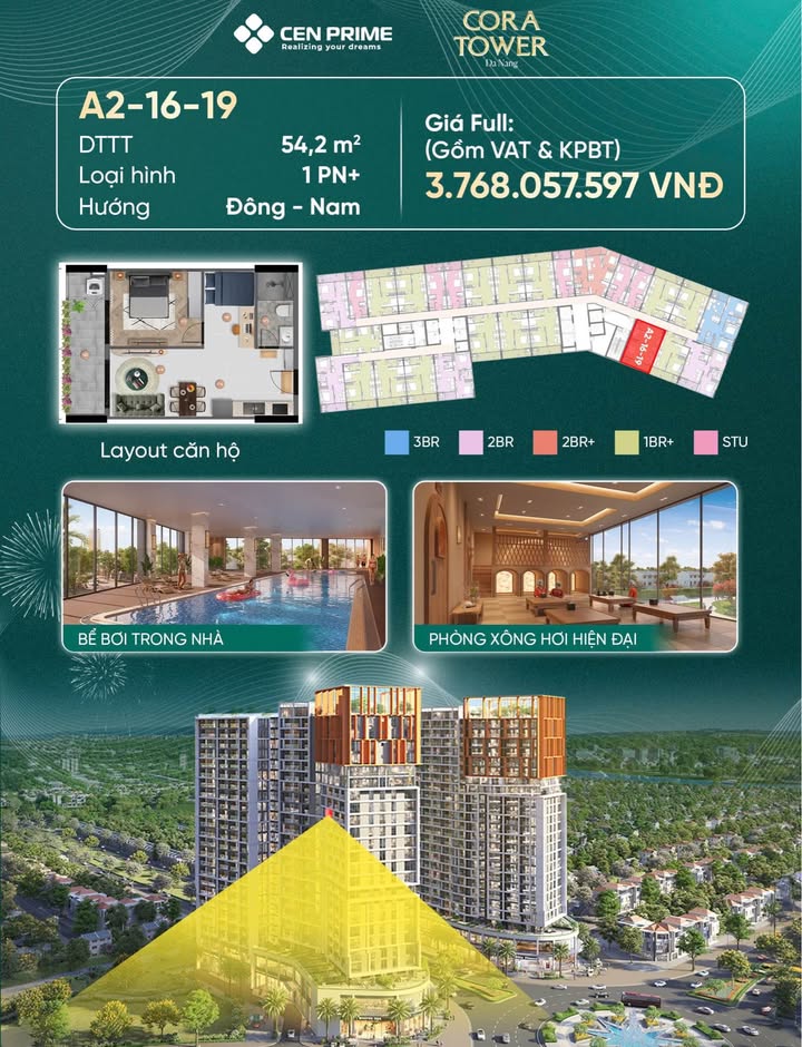 Căn hộ Sun Cora Tower Đà Nẵng 54m² giá 3.154 tỷ - Sổ hồng lâu dài!