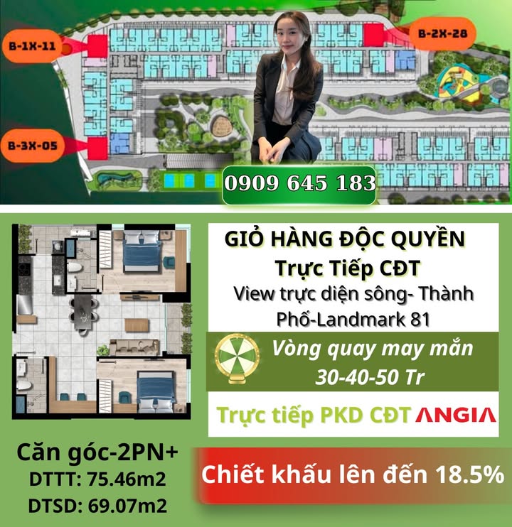 Căn hộ The Gió Riverside Dĩ An 75m² giá thỏa thuận - Căn góc view sông hiếm!